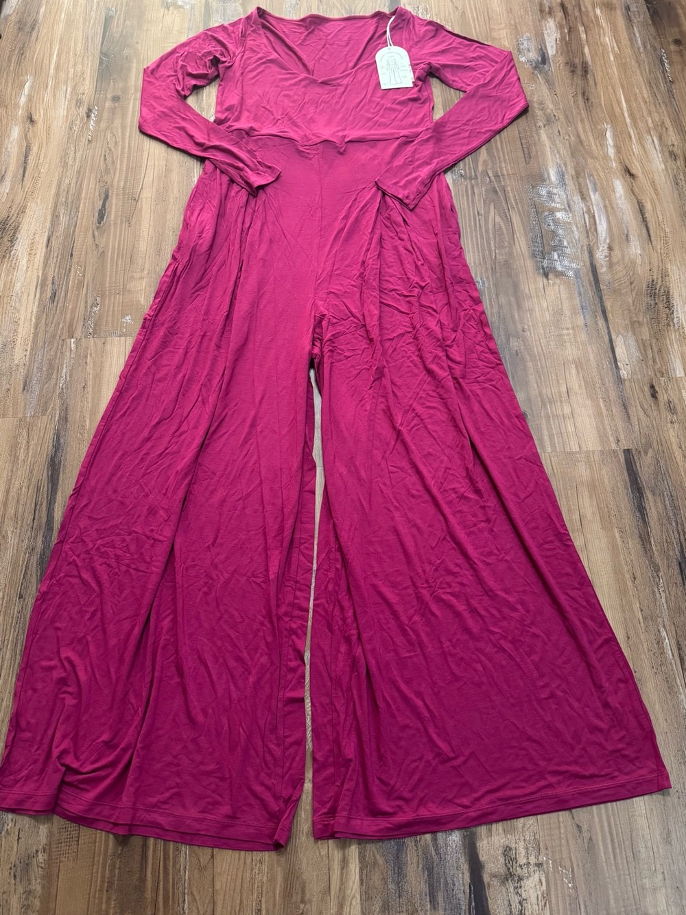 Wide-Leg Long Sleeve Jumpsuit in Berry